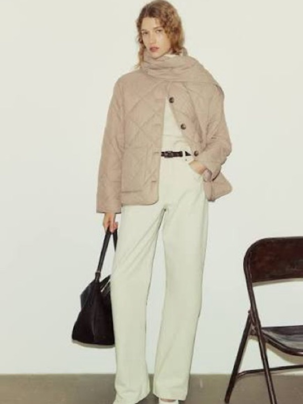 H&M Women's Beige THERMOLITE Quilted removable scarf jacket sz M - NWT - Picture 4 of 14
